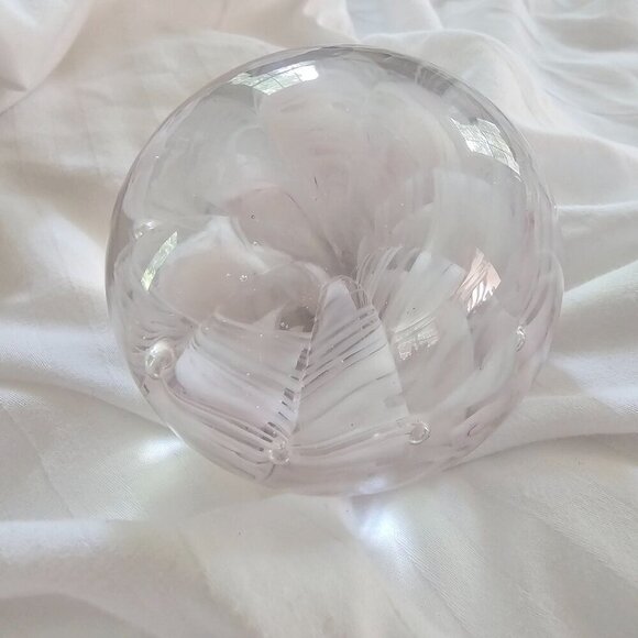 Peacock Glass Works Handcrafted Clear & White & Pink Glass Paperweight - Picture 8 of 10